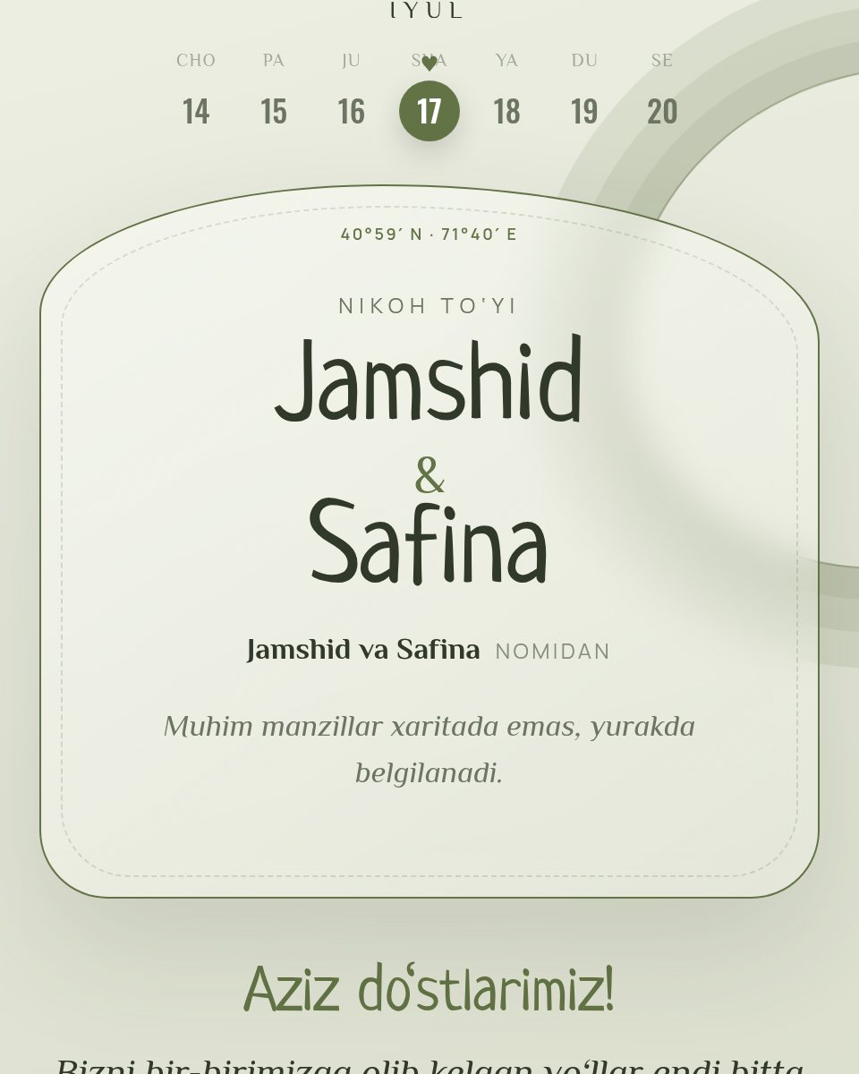 Topografiya — to‘y taklifnomasi shabloni (Jamshid & Safina)