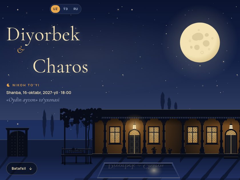 Oy va yulduzlar — elektron to‘y taklifnomasi shabloni