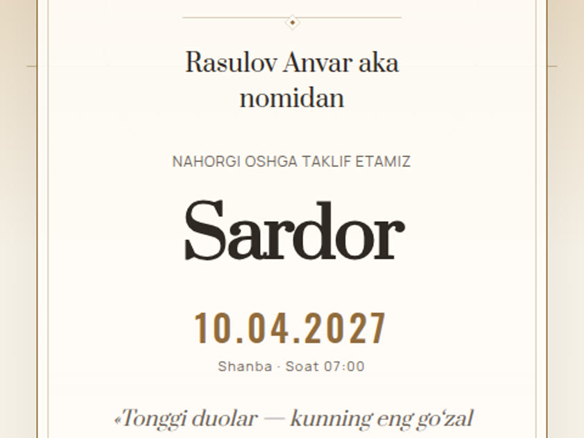 Sahar — elektron to‘y taklifnomasi shabloni