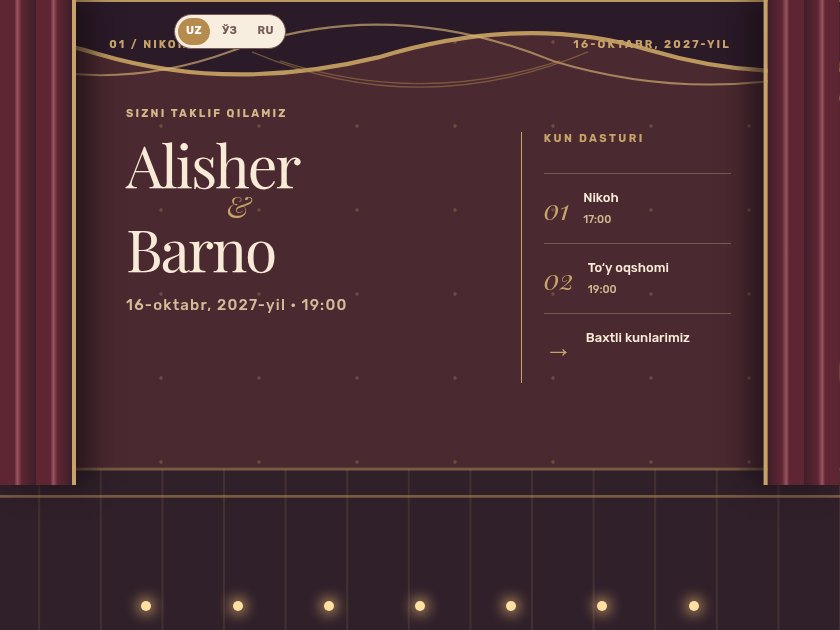 Barokko sahnasi — elektron to‘y taklifnomasi shabloni
