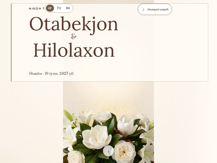 Lilya va magnoliya — elektron to‘y taklifnomasi shabloni