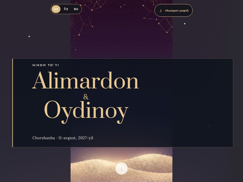 Olxo‘ri yulduzi — elektron to‘y taklifnomasi shabloni