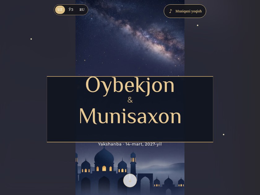 Samarqand osmoni — elektron to‘y taklifnomasi shabloni